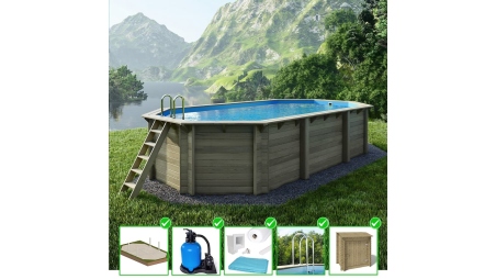 Piscine en bois Nemo 7,3x3,97 - H.1,45 m cadre en métal, sans dalle béton