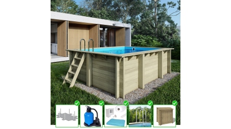 Piscine en bois Aqua 4,65x2,85 - H.1,24 m cadre en métal, sans dalle béton
