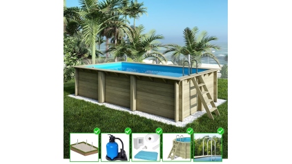 Piscine en bois Aqua 6,1x2,85 - H.1,31 m cadre en métal, sans dalle béton