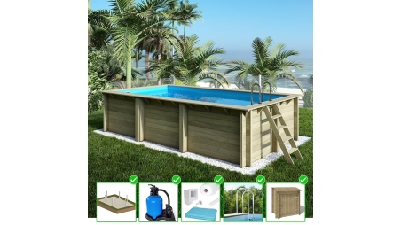 Piscine en bois Aqua 6,1x2,85 - H.1,31 m cadre en métal, sans dalle béton