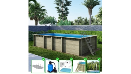 Piscine en bois Aqua 7x3,75 - H.1,45 m fixations à visser