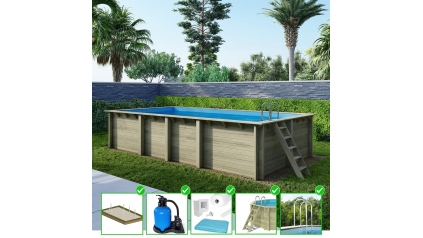 Piscine en bois Aqua 7x3,75 - H.1,45 m cadre en métal, sans dalle béton