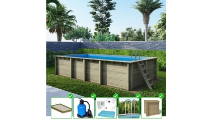 Piscine en bois Aqua 7x3,75 - H.1,45 m cadre en métal, sans dalle béton