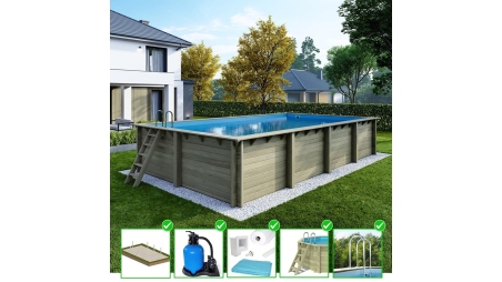 Piscine en bois Aqua 8,5x4,35 - H.1,45 m cadre en métal, sans dalle béton