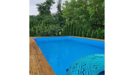 Piscine en bois Aqua 8,5x4,35 - H.1,45 m cadre en métal, sans dalle béton