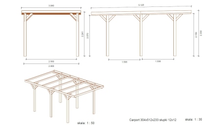 Carport, abri de voiture  3.04x5.12 m - 15.56 m2
