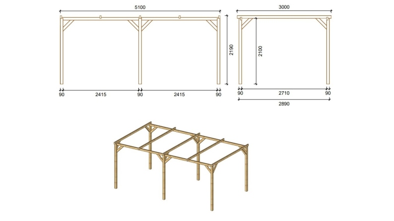 Carport, abri de voiture  3x5.1 m - 15.3 m2
