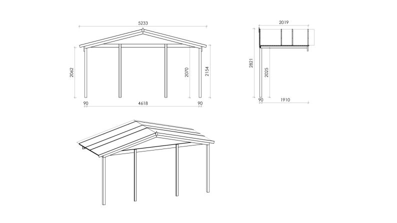 Avant-toit en bois 5x2m pour le chalet de jardin 5m, couleur naturel
