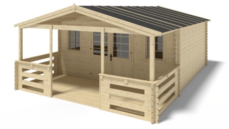 Avant-toit en bois 5x2m pour le chalet de jardin 5m, couleur naturel Avant-toit en bois 5x2m pour le chalet de jardin 5m, couleur naturel
