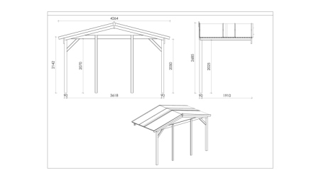 Avant-toit en bois 4x2m pour le chalet de jardin 4m, couleur naturel
