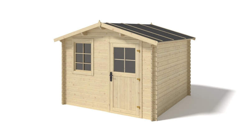 Abri de jardin en bois - 3x2.5 m + terrasse avec balustrade et avant-toit en bois - 16.5 m2