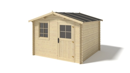 Abri de jardin en bois - 3x2.5 m + terrasse avec balustrade et avant-toit en bois - 16.5 m2 Abri de jardin en bois - 3x2.5 m + terrasse avec balustrade et avant-toit en bois - 16.5 m2