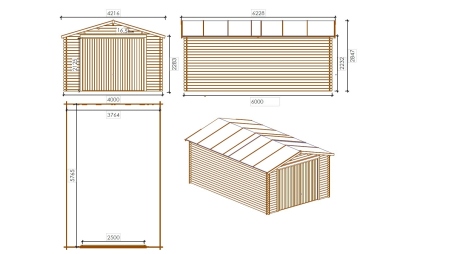 Garage en bois - 24m2 - 4x6m - imprégné - Ep. 28mm - couleur: marron