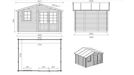 Abri de jardin en bois - 12m2 - 4x3m - Ep. 28mm - Couleur: naturel Abri de jardin en bois - 12m2 - 4x3m - Ep. 28mm - Couleur: naturel