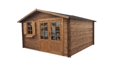 Abri de jardin en bois - 16m2 - 4x4m - Traité - Ep. 28mm - Couleur: marron
