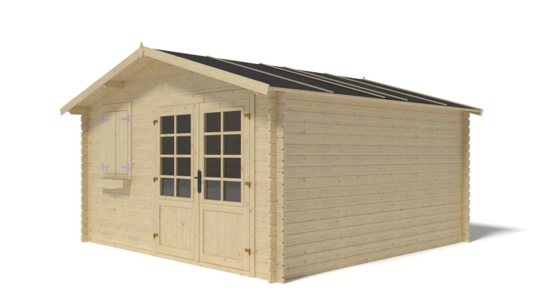 Abri de jardin en bois - 16m2 - 4x4m - Ep. 28mm - Couleur: naturel