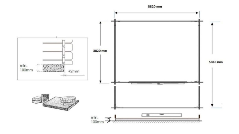 Abri de jardin en bois - 4x4 m + terrasse avec balustrade et avant-toit en bois - 24 m2 - Traité
