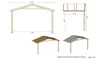 Abri de jardin en bois - 4x4 m + terrasse avec balustrade et avant-toit en bois - 24 m2 - Traité