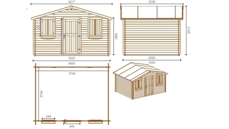 Abri de jardin en bois - 12m2 - 4x3m - Ep. 28mm - Couleur: naturel
