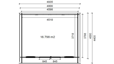 Abri de jardin en bois - 19.2m2 - 4.8x4m - Ep. 40mm - Couleur: naturel