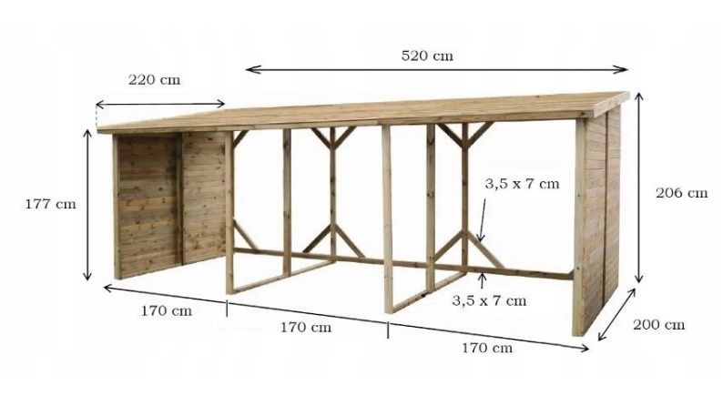 Bûcher 20 m3 - 5.2x2 m - H.2.06 m - Traité