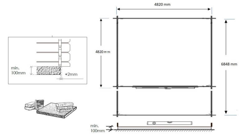 Abri de jardin en bois - 5x5 m + terrasse avec balustrade et avant-toit en bois - 35 m2