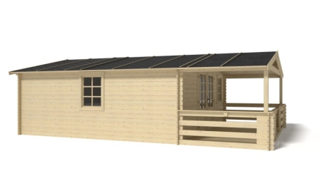 Abri de jardin en bois - 5x5 m + terrasse avec balustrade et avant-toit en bois - 35 m2