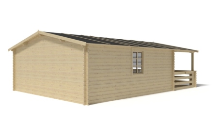 Abri de jardin en bois - 5x5 m + terrasse avec balustrade et avant-toit en bois - 35 m2