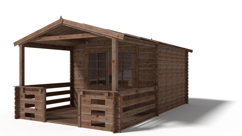 Avant-toit en bois 3x2m pour le chalet de jardin 3m, traité, marron