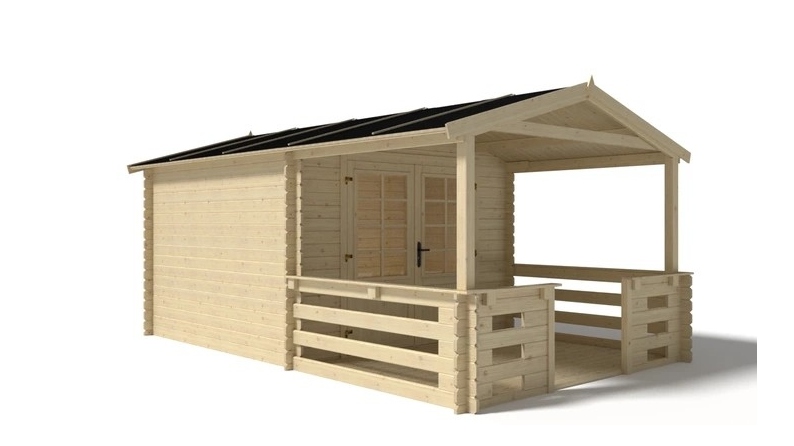 Terrasse en bois avec balustrade pour abri en bois - 6m2 - 3m x 2m - couleur: naturel