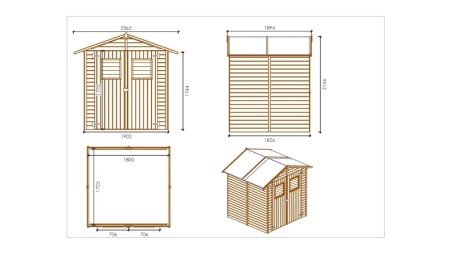 Abri de jardin en bois 3.46 m2 - 1.9x1.82 m - traité - Couleur: vert