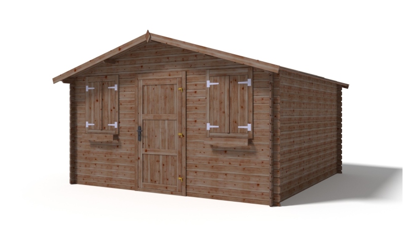 Abri de jardin en bois - 16m2 - 4x4m - Traité - Ep. 28mm - Couleur: marron
