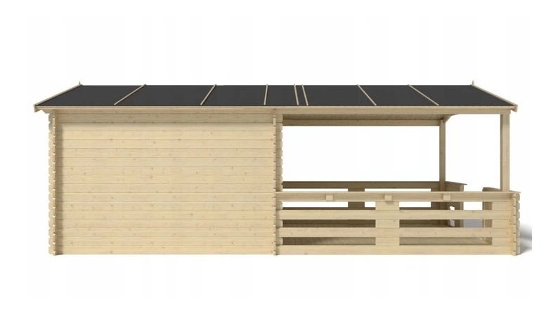 Abri de jardin en bois - 3x3 m + terrasse avec balustrade et avant-toit en bois - 18 m2
