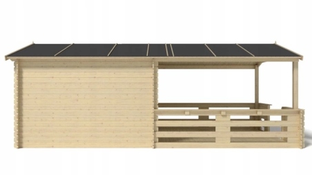 Abri de jardin en bois - 3x3 m + terrasse avec balustrade et avant-toit en bois - 18 m2