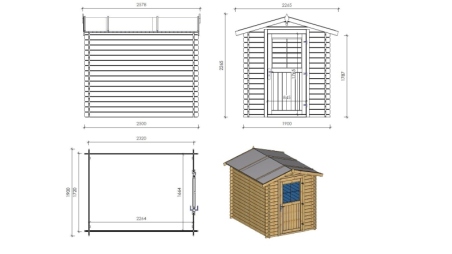 Abri de jardin en bois - 4.75m2 - 1.9x2.5m - Ep. 28mm - Couleur: naturel