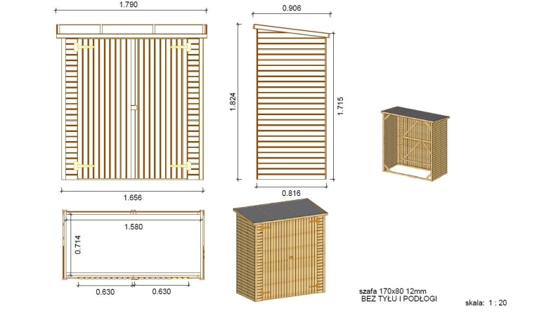 Armoire de jardin à outils 1.66x0.82 m H.1.86