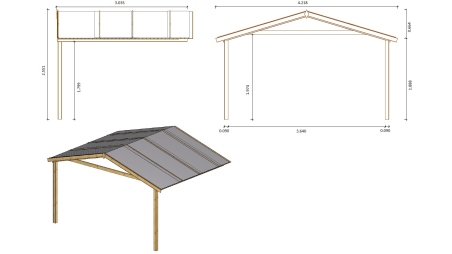 Avant-toit en bois 4x3m pour le chalet de jardin 4m, traité, marron