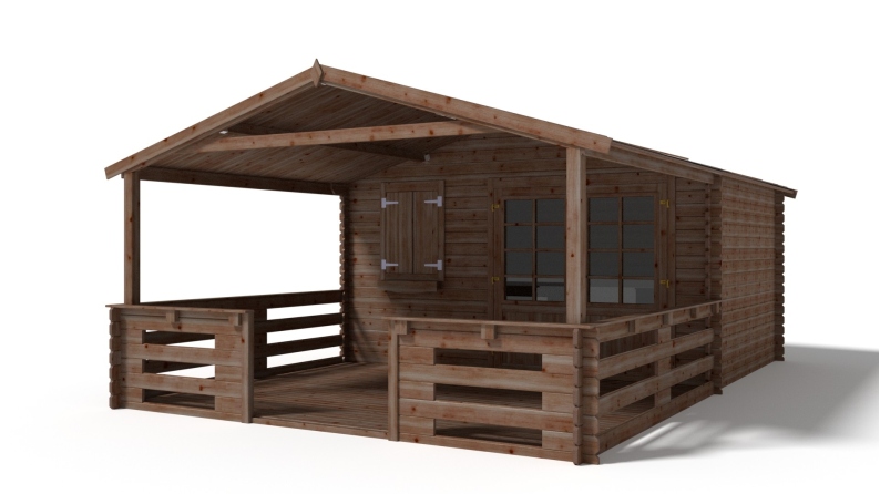 Avant-toit en bois 4x3m pour le chalet de jardin 4m, traité, marron