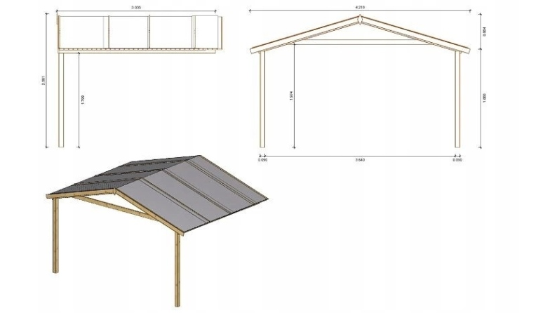 Abri de jardin en bois - 4x3 m + terrasse avec balustrade et avant-toit en bois - 24 m2