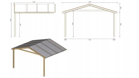 Abri de jardin en bois - 4x3 m + terrasse avec balustrade et avant-toit en bois - 24 m2