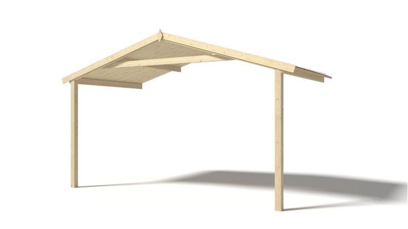 Abri de jardin en bois - 4x3 m + terrasse avec balustrade et avant-toit en bois - 24 m2