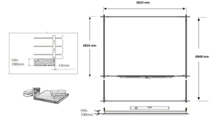 Abri de jardin en bois - 4x4 m + terrasse avec balustrade et avant-toit en bois - 28 m2 - Traité