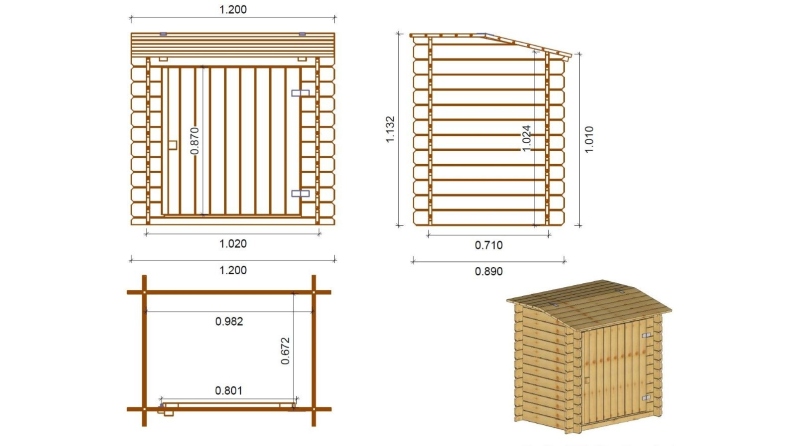 Armoire de jardin en bois -1.2x0.89 m - H.1.13 m - imprégné