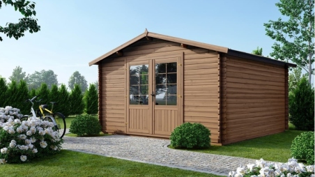 Abri de jardin en bois - 15.2m2 - 3.9x3.9m - Traité - Ep. 34mm - Couleur: marron