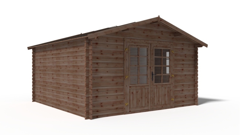 Abri de jardin en bois - 15.2m2 - 3.9x3.9m - Traité - Ep. 34mm - Couleur: marron