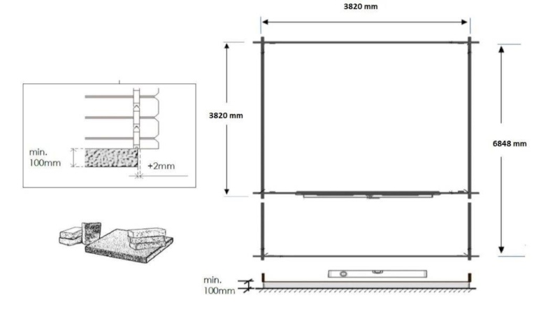 Abri de jardin en bois - 4x4 m + terrasse avec balustrade et avant-toit en bois - 28 m2 - Traité