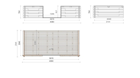 Terrasse en bois avec balustrade pour abri en bois - 8m2 - 4m x 2m - couleur: naturel