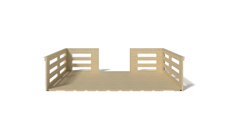 Terrasse en bois avec balustrade pour abri en bois - 12m2 - 4m x 3m - couleur: naturel