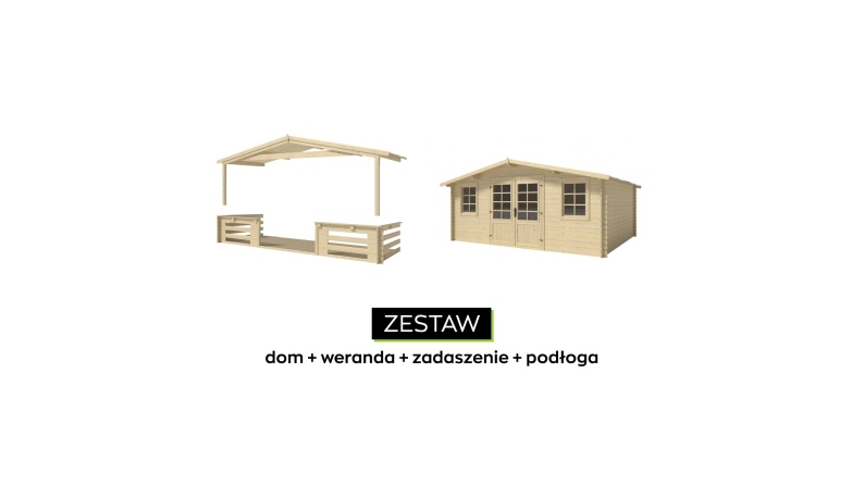 Abri de jardin en bois - 5x4 m + terrasse avec balustrade et avant-toit en bois - 30 m2