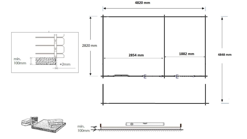 Abri de jardin en bois - 5x3 m + terrasse avec balustrade et avant-toit en bois - 35 m2
